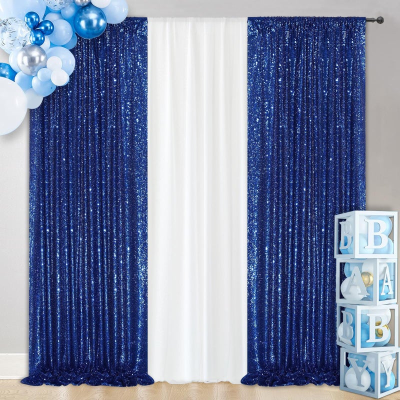 SquarePie Sequin Backdrop Curtain 2FT x 8FT Navy Blue 2pcs Curtain Background for Wedding Party - Image 2